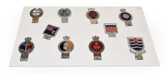 Lot 77 - Ten Chrome and Nickel-Plated Car Badges, to include Grenadier Guards and Rotary International,...