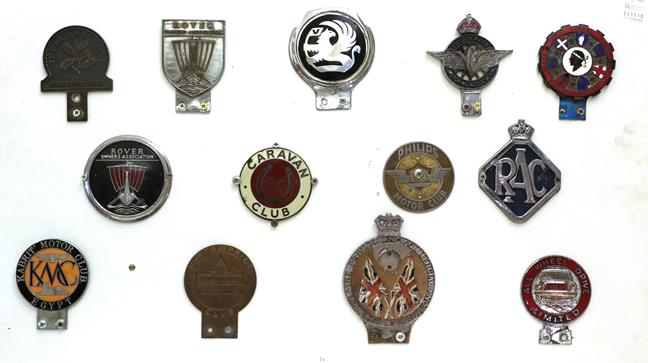 Lot 78 - Thirteen Assorted Chrome and Enamel Car Badges, to include Civil Service Motoring Association,...