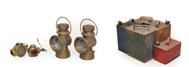 Lot 93 - A Pair of Early 20th Century Joseph Lucas King of the Road Brass Lamps, with 3'' glass lenses, 28cm