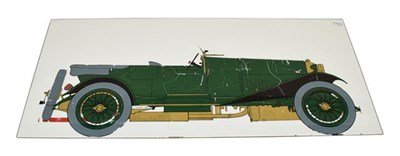 Lot 106 - A Glass Panel depicting a 1920/30 Bentley Motor Car, 91cm by 41cm