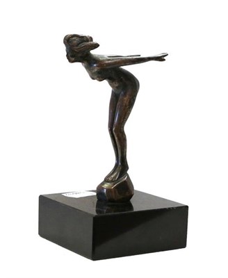 Lot 123 - An Art Deco Bronzed Car Mascot, modelled as a stylised nude from a rock, the base stamped AEL,...
