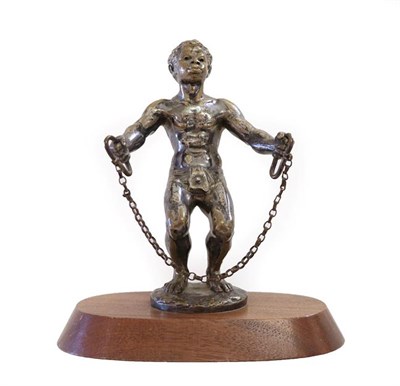 Lot 127 - A Rare Nickel Plated on Brass Car Mascot, as a slave, the muscular male with arms outstretched...