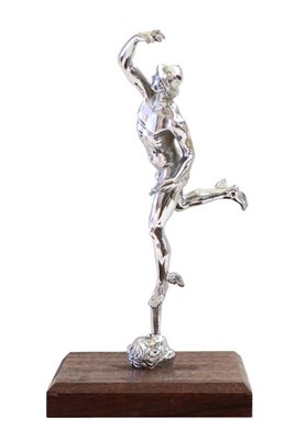 Lot 140 - A Chromed Car Mascot, as Mercury, with arms outstretched, mounted on a square wooden base, 26cm...