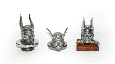 Lot 145 - Three Viking Car Mascots, comprising a chrome on example mounted on a radiator cap, 13cm high,...