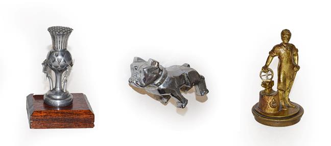 Lot 146 - Mack: A Chromed Car Mascot, as a stylised bulldog, its stomach stamped Design Patent 87931i,...