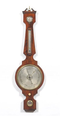 Lot 1458 - A Mahogany Wheel Barometer, circa 1850, with swan neck pediment, hygrometer, thermometer box,...