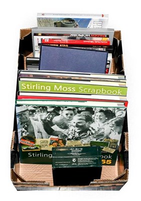 Lot 180 - Car Interest: a quantity of hardback books, to include: Two Stirling Moss scrapbooks, 1955 and 1961