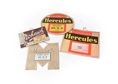 Lot 189 - ~ Four Vintage Bicycle Advertising Display Cards, to include Hercules and Mohawk