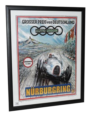 Lot 192 - Phil May (b.1925)  Auto Union V12, Nurburgring German Grand Prix  Giclee signed poster print on...