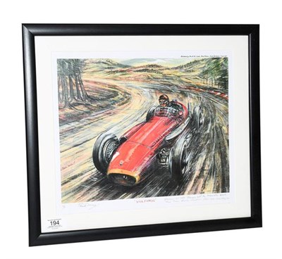 Lot 194 - Phil May (b.1925)  Fangio Wins German GP with the Maserati 250F  Signed artist's proof, 33cm by...