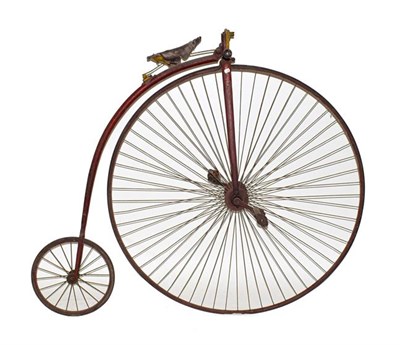 Lot 245 - ~ A Late 19th Century Penny Farthing Bicycle, with red painted frame, yellow handle bars and turned