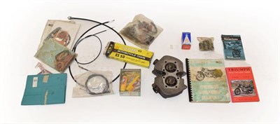 Lot 247 - Quantity of Spares and Manuals together with a Triumph 500cc T100 Cylinder Head