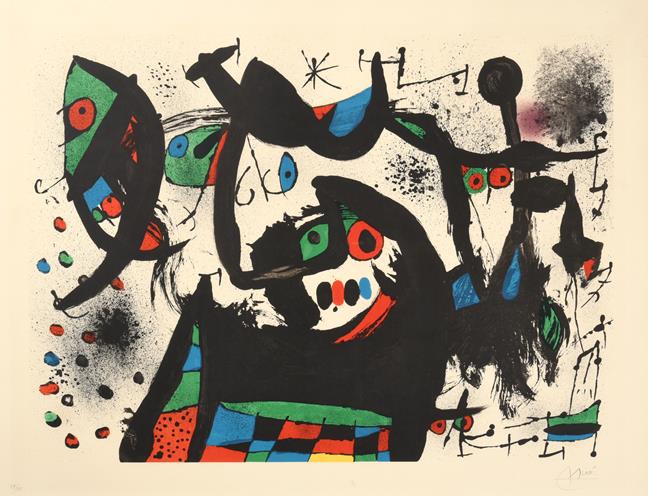 Lot 2004 - Joan Miró (1893-1983) Spanish Abstract Signed and numbered 59/75, lithograph, 63cm by 83cm...