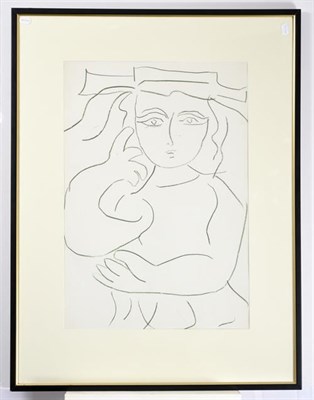 Lot 2055 - Joash Woodrow (1927-2006) Girl in a hat Green pencil, 73cm by 51cm  Provenance: 108 Fine Art,...