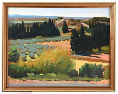 Lot 2069 - Harold William Critchley (1925-2001) ''Landscape, Provence'' Oil on canvas, 68cm by 88cm...