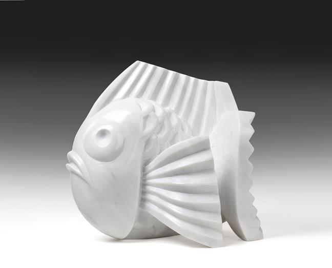 Lot 2093 - Darren Yeadon (b.1970) Fish Signed, Carrara marble, 31cm high  See illustration   Brought up by the