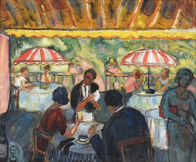 Lot 2107 - Elizabeth Knapp (20th century) Café scene Oil on board, 49cm by 60cm  Artist's Resale Rights/Droit