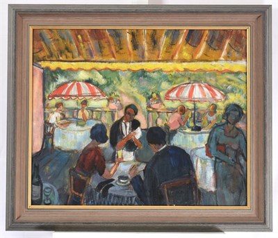 Lot 2107 - Elizabeth Knapp (20th century) Café scene Oil on board, 49cm by 60cm  Artist's Resale Rights/Droit