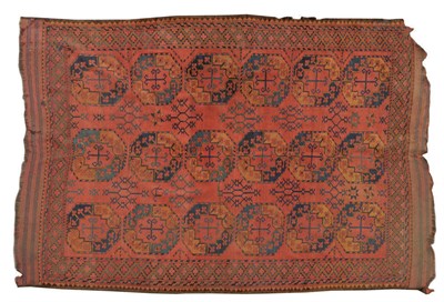 Lot 1481 - Ersari Turkman Carpet Emirate of  Bukhara The abrashed madder field with three rows of...