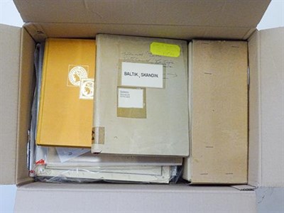 Lot 2035 - Scandinavia and Baltics, Carton filled with album pages organized by country as bought in...