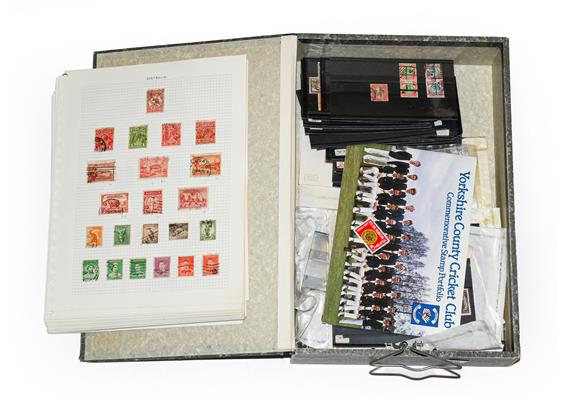 Lot 2042 - Worldwide, box-file of 1000+ mint and used stamps on cards, album pages and loose in packets,...