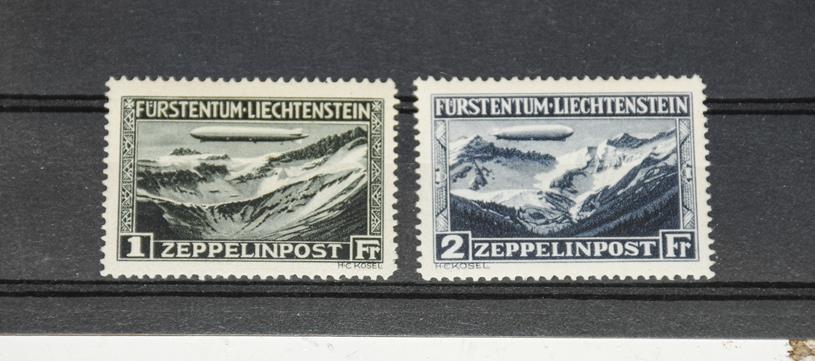Lot 2076 - Liechtenstein 1931 Zeppelin 1f and 2f, SG 116/117, unmounted mint, signed. (2)