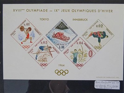Lot 2080 - Monaco. 1964 Olympics miniature sheet imperf, Ceres #6C, mint never hinged, STC Â€700 in 2001.