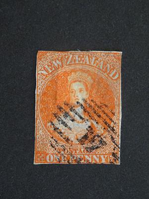 Lot 2085 - New Zealand. 1863 1d. orange-vermilion on pelure paper, SG.81, cat. £2,500. Used with neat...