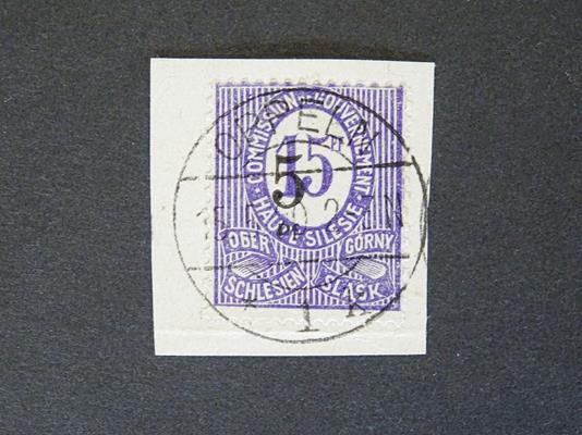 Lot 2094 - Upper Silesia. 1920, the issued-by-accident 5pf on 15pf violet, SG.11, used on piece tied by Oppeln
