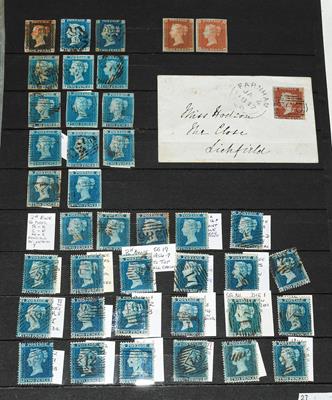 Lot 2124 - Great Britain 1840-57 ranges incl. 1840 1d black (thinned) and 2d blues (2, fair), 1841 1d reds...