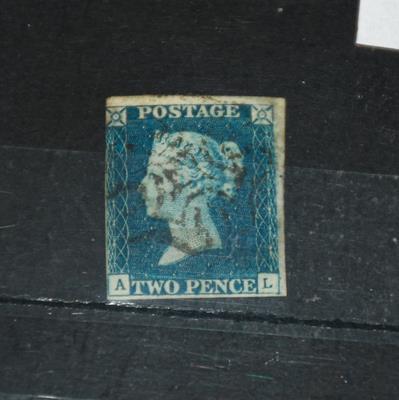 Lot 2162 - Great Britain, 1840 2d blue (A-L) plate 1, attractive used with light black MX cancel, three...