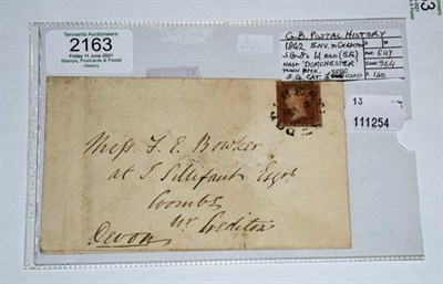 Lot 2163 - Great Britain, 1d red imperf tied by near-complete strike of Dorchester town postmark, March...