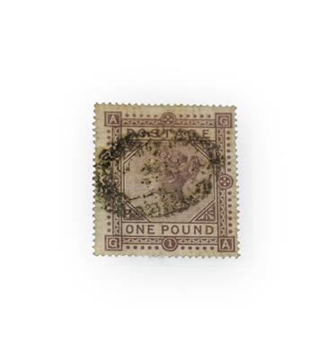 Lot 2168 - 1878 £1 brown-lilac, SG 129, sound used with neat barred cancel, displayed in a...