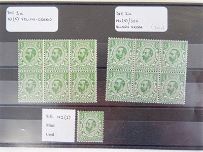 Lot 2175 - Great Britain, 1911 Downey Head ½d green shades, Die 1a yellow-green and bluish green,...