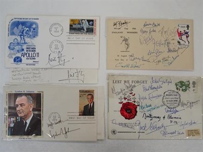 Lot 2204 - Autographs: 1966 World Cup winners, Neil Armstrong, etc. Very interesting group of 16 commemorative