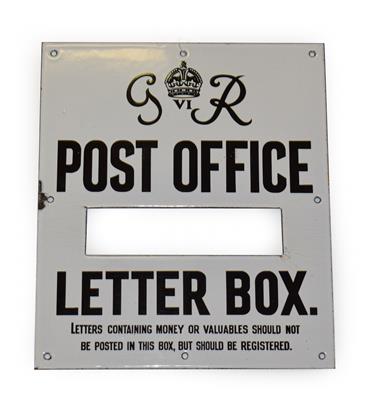 Lot 2208 - Great Britain, beautiful black and white George VI Post Office Letter Box plate, enamelled steel, a
