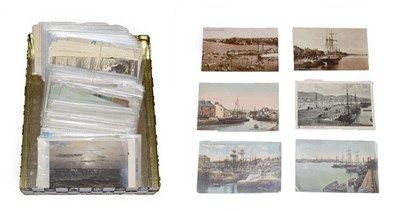 Lot 2220 - A Biscuit Tin Containing Approx. 110 Postcards of Ships and British Harbour And Dock Scenes. In...
