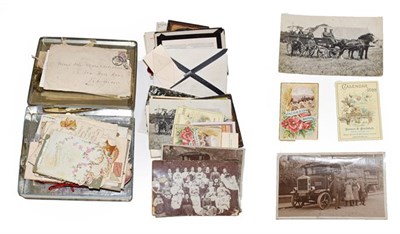 Lot 2234 - A Box Containing a Bodiam Castle Tin with Approx. 50 Early Christmas Cards, many Victorian and...