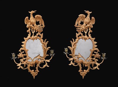 Lot 478 - A Pair of George III Carved Giltwood Girandoles, 3rd quarter 18th century, regilded and with...