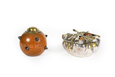 Lot 1 - Two Novelty Inkwells, one modelled as a sea mine, globular wood and with applied spikes, with...
