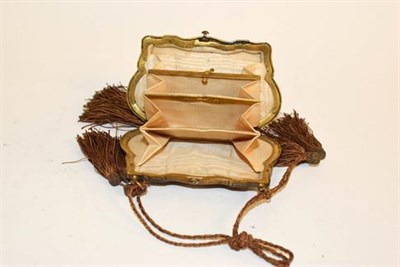 Lot 32 - Three Brass-Mounted Velvet Purses, two cartouche shaped and with tassels, one stitched with foliage