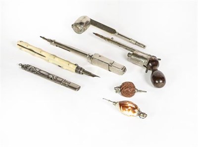 Lot 34 - A Collection of Silver, Silver Plate and Other Pencils and Writing Implements, including: a...