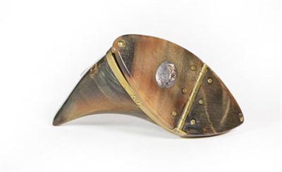 Lot 37 - A George III Brass-Mounted Cow Horn Snuff-Box, irregularly shaped, the plain rim engraved 'D.A....