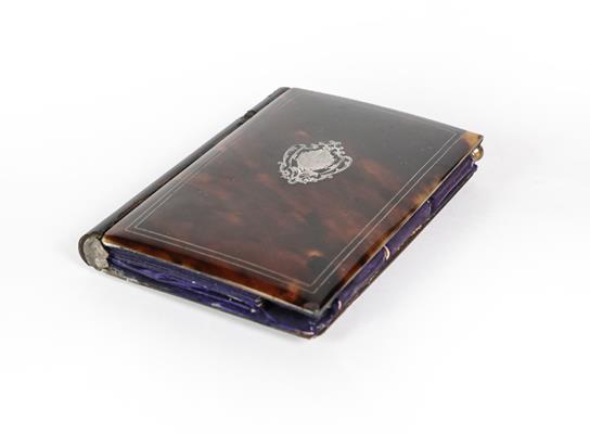 Lot 41 - A Silver Inlaid Tortoiseshell Card-Case, oblong, the hinged cover with silver inlaid vacant...