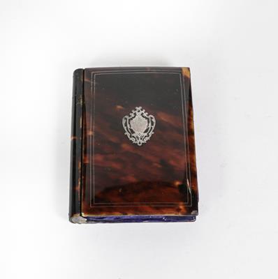 Lot 41 - A Silver Inlaid Tortoiseshell Card-Case, oblong, the hinged cover with silver inlaid vacant...