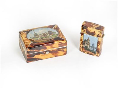 Lot 44 - A Bone and Tortoiseshell Veneered Trinket-Box and Vesta-Case, each oblong, the hinged cover of...