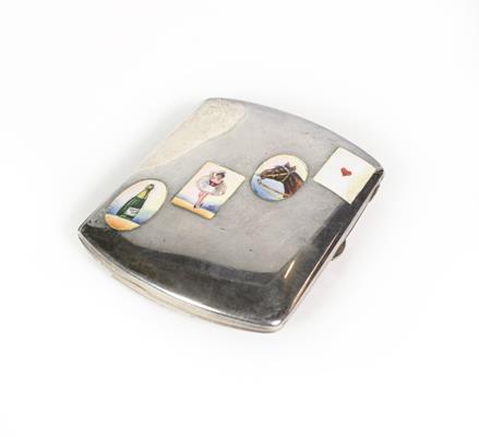 Lot 46 - A German Silver and Enamel Card-Case, With Crown and Moon Standard Mark, Dated 1918, oblong,...
