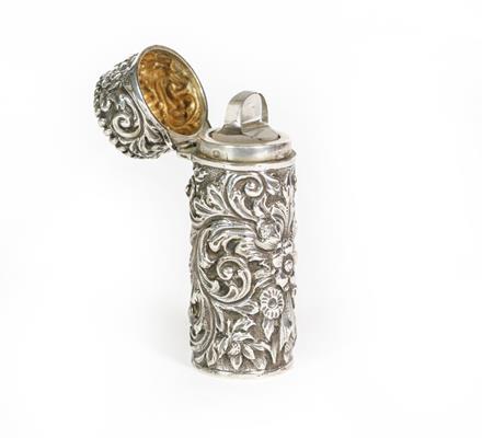 Lot 57 - A Victorian Silver Scent-Bottle, by Sampson Mordan and Co., London, 1889, cylindrical, the...