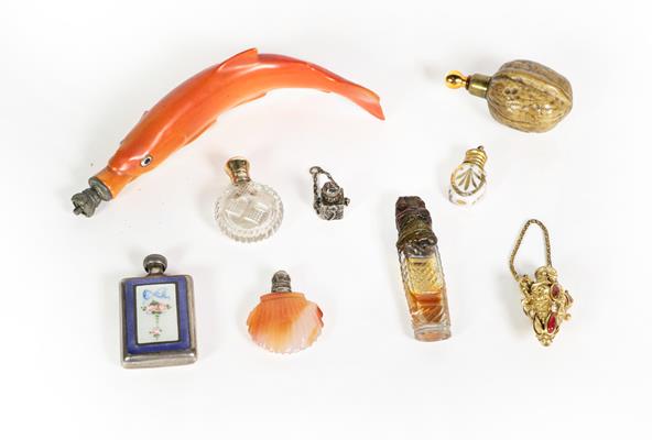 Lot 67 - A Collection of Various Silver or Metal-Mounted Scent-Bottles, including: a ceramic example in...