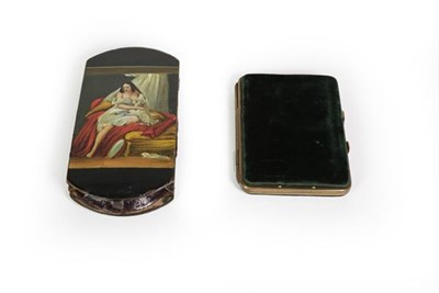 Lot 74 - A Victorian Papier Mache Cheroot-Case, shaped oblong, the cover painted on one side with a lady...